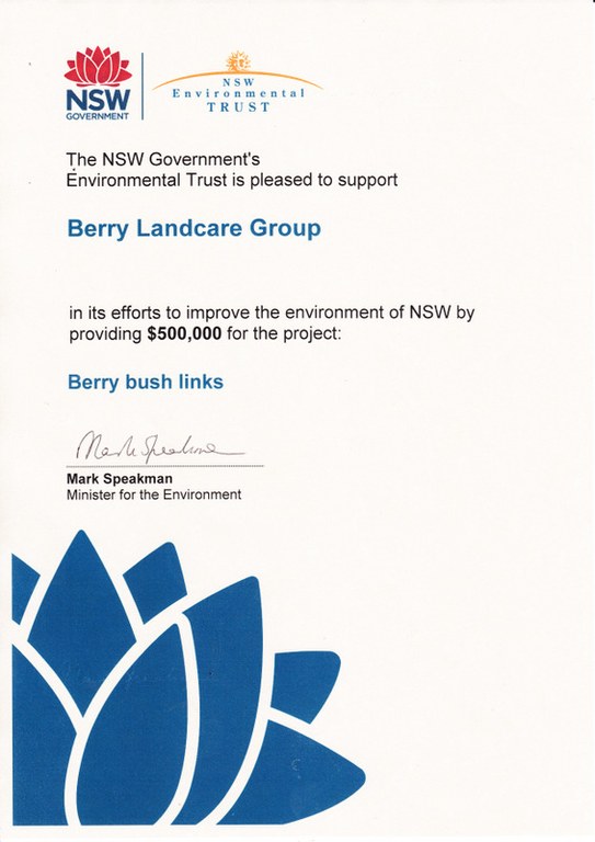 MEDIA RELEASE from Gareth Ward MLA Kiama, re NSW Envrionmental Trust "Bush Connect" Grant