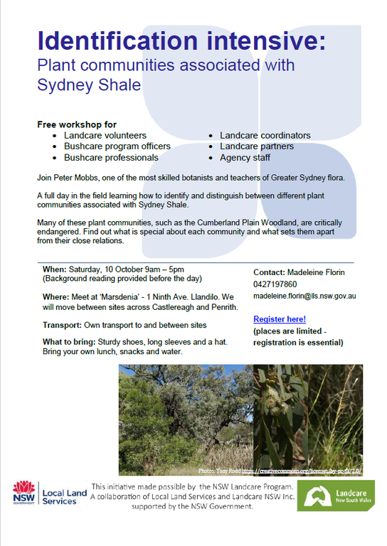 Identification intensive - Plant Communities associated with Sydney Shale