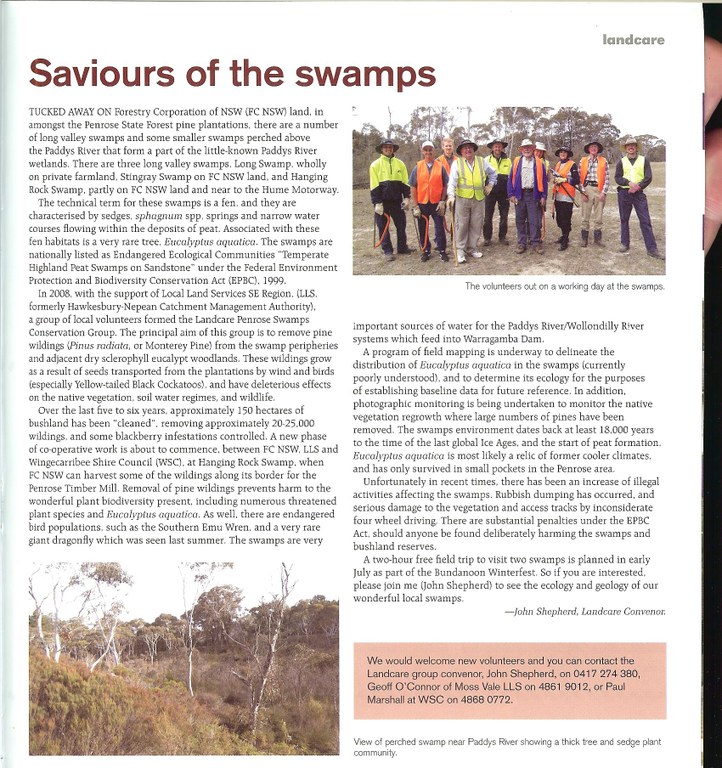 Penrose Swamps Landcare article 