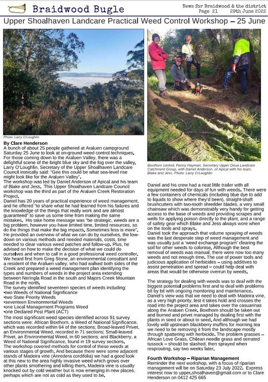 Upper Shoalhaven Landcare Practical Weed Control Workshop - 25 June