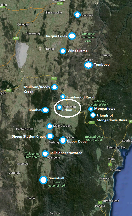 Map of Landcare Groups in the Upper Shoalhaven